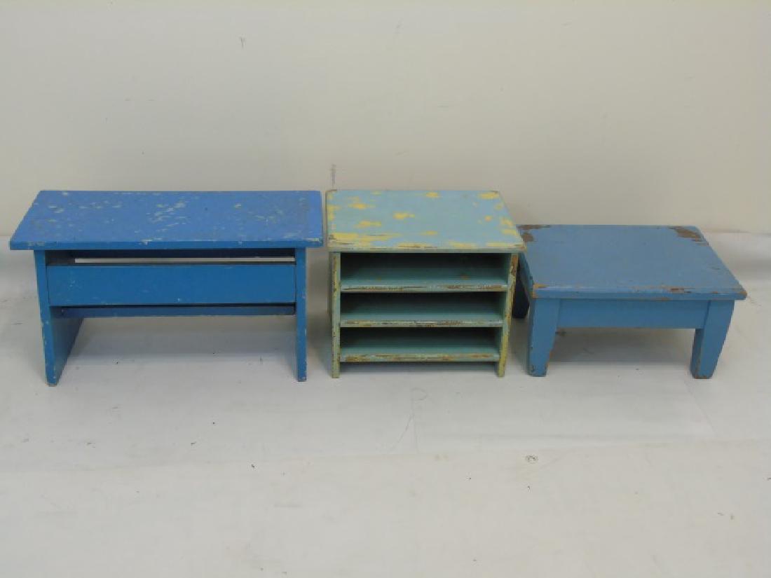 3 Rustic Blue Painted Wood Items Benches & In Box (1 of 4)