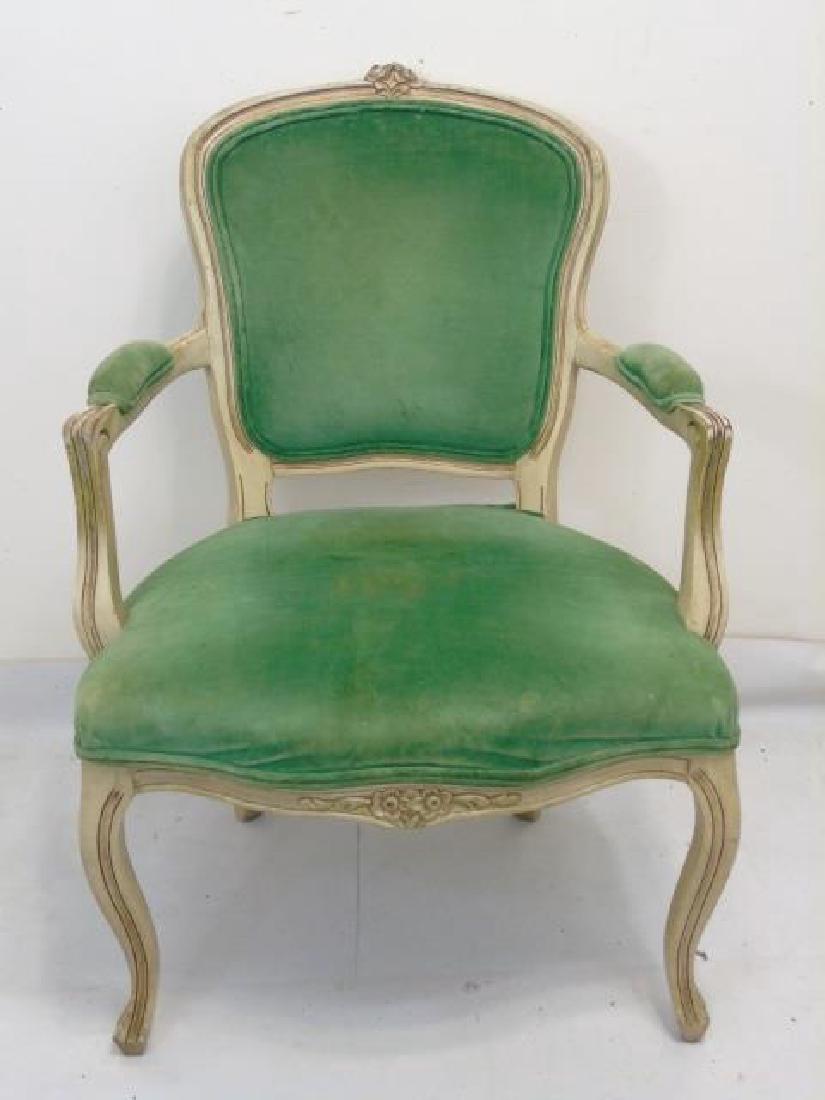 Vintage French Bergere Armchair w Green Velvet (1 of 3)