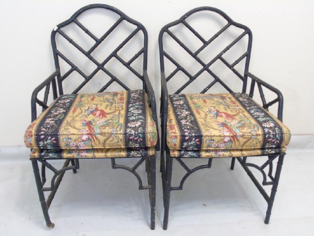 Pair Black Metal Chinese Chippendale Style Chairs (1 of 3)