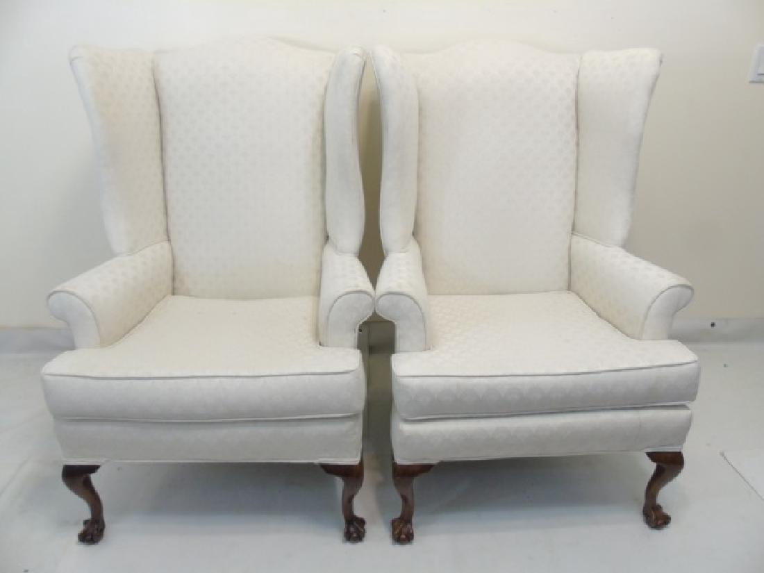 Pair of White Upholstered Library Wing Chairs (1 of 4)