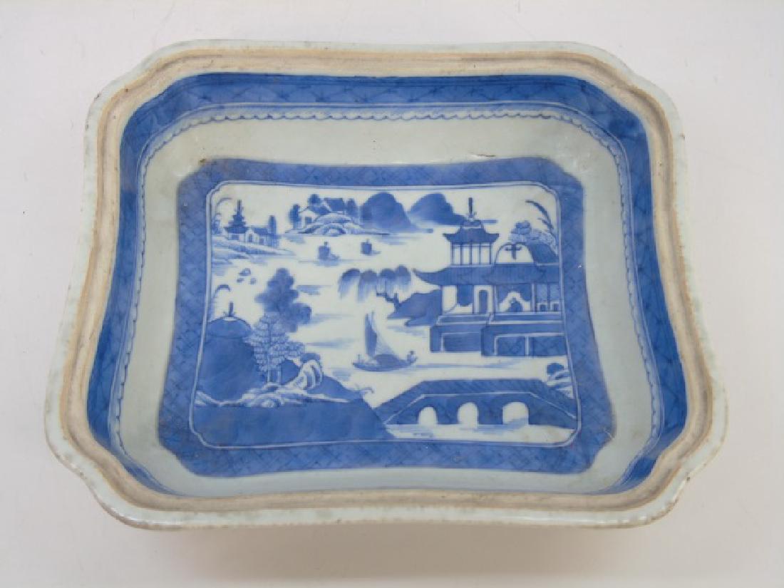 Antique Chinese Canton Blue & White Serving Dish (1 of 3)