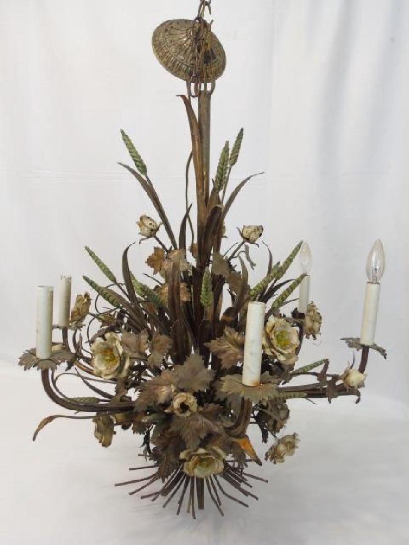 Large Painted Metal Tole Chandelier Wheat & Flora (1 of 4)