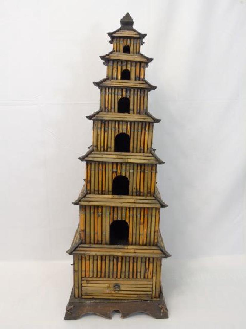 Contemporary Asian Pagoda Statue Wood & Bamboo (1 of 4)