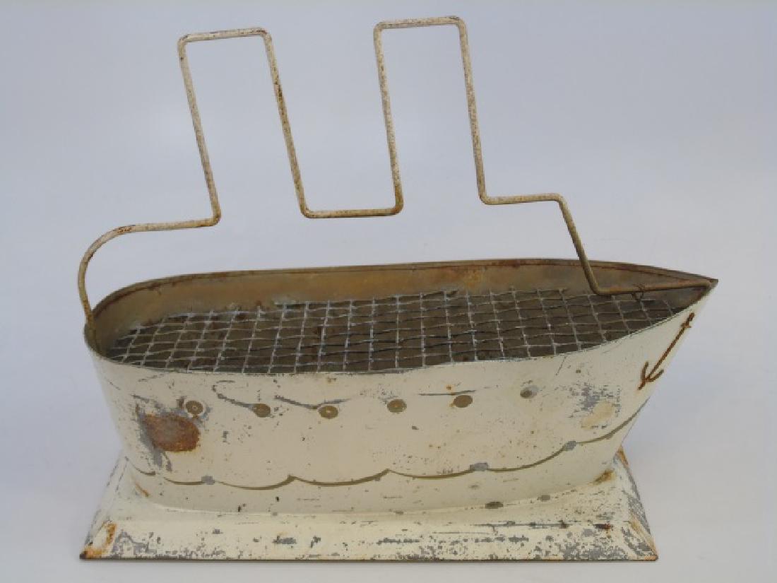 Antique Hand Painted Ship Form Vase w Fitted Frog (1 of 4)