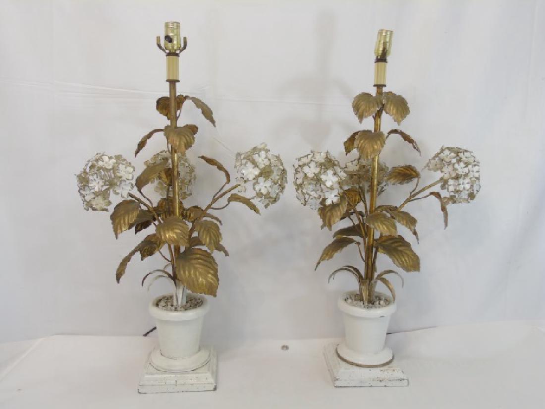 Pair Antique Tole Metal Statue Mount Table Lamps (1 of 3)