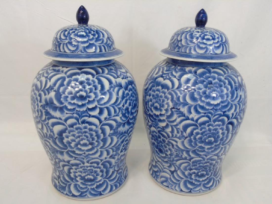 Pair Extra Large Chinese Blue & White Ginger Jars (1 of 4)