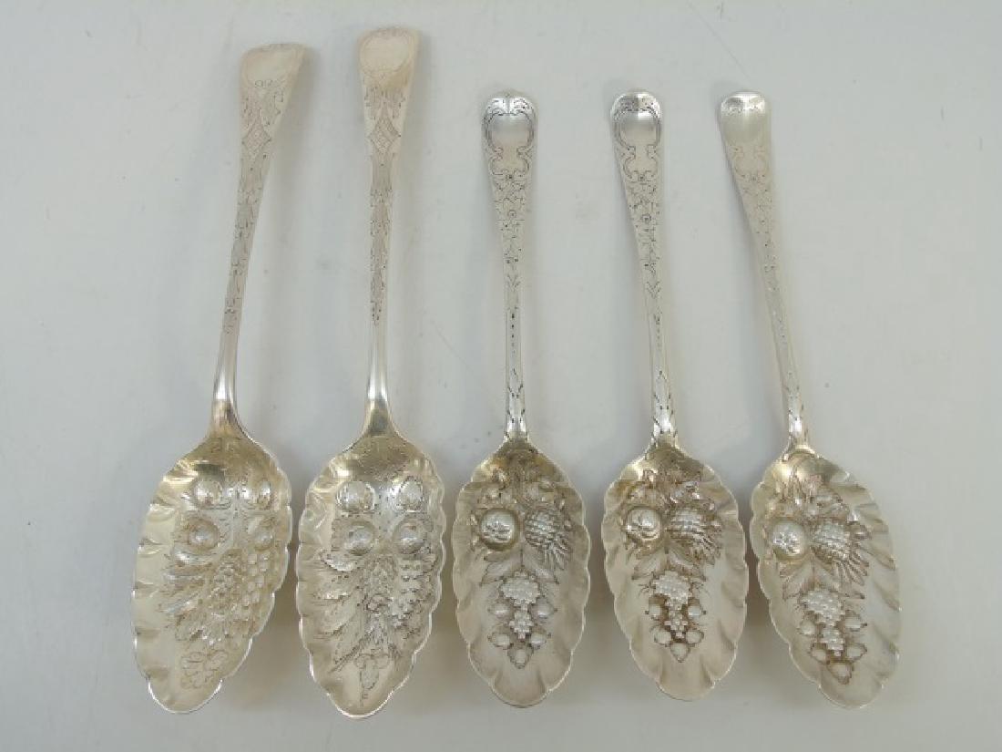 Five Sterling & Silver Plate Repousse Fruit Spoons (1 of 4)