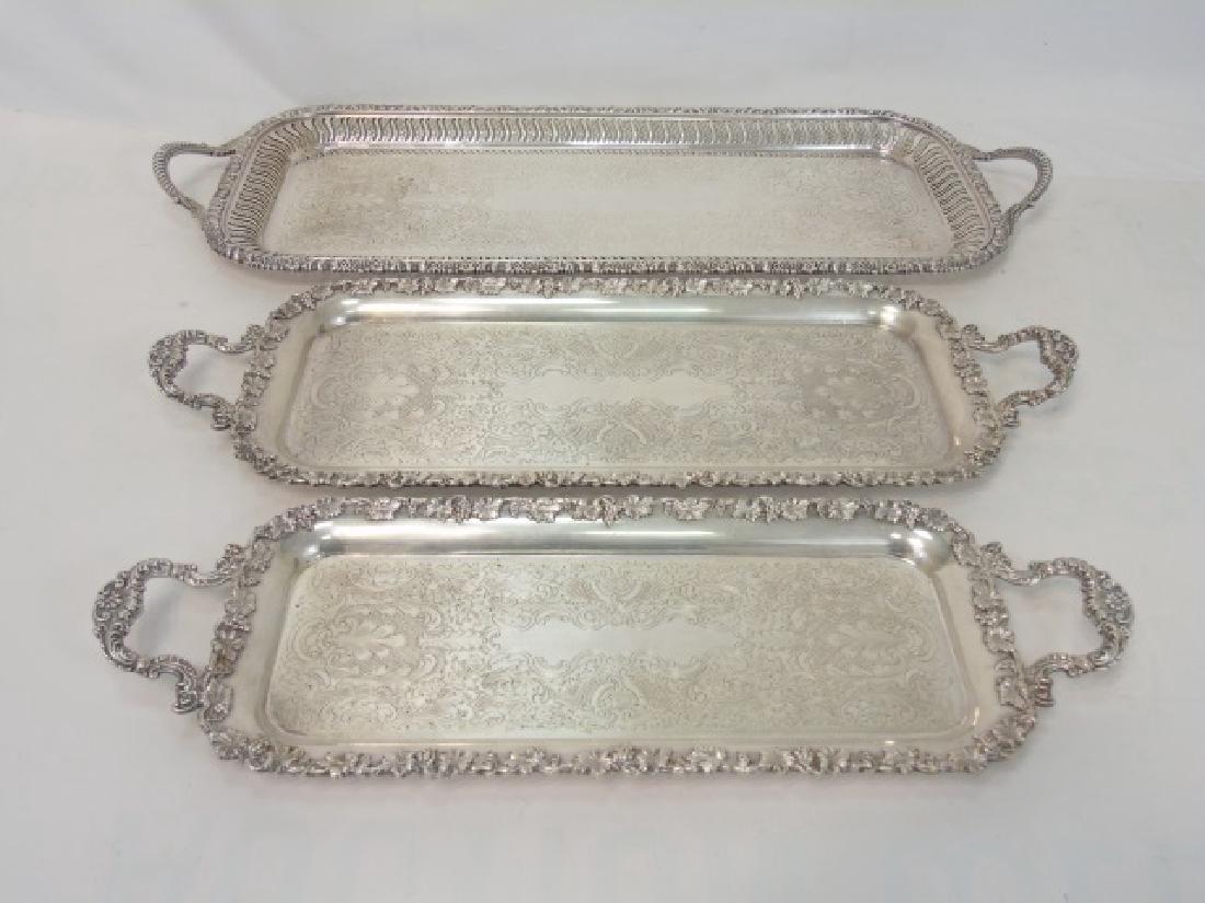 Set of 3 English Silver Plate Rectangular Trays (1 of 4)