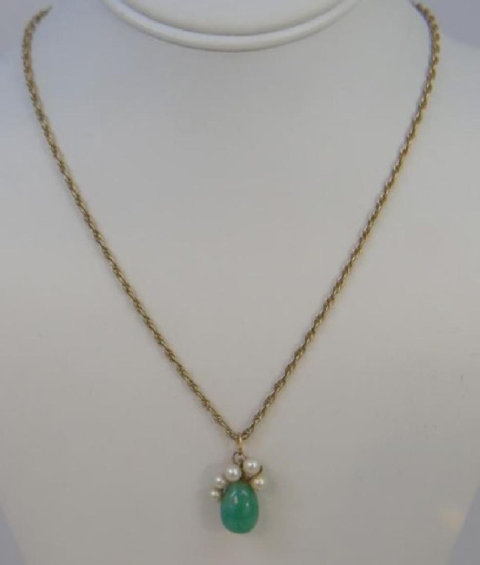 Estate 14kt Yellow Gold Jade & Pearl Pendant (1 of 3)