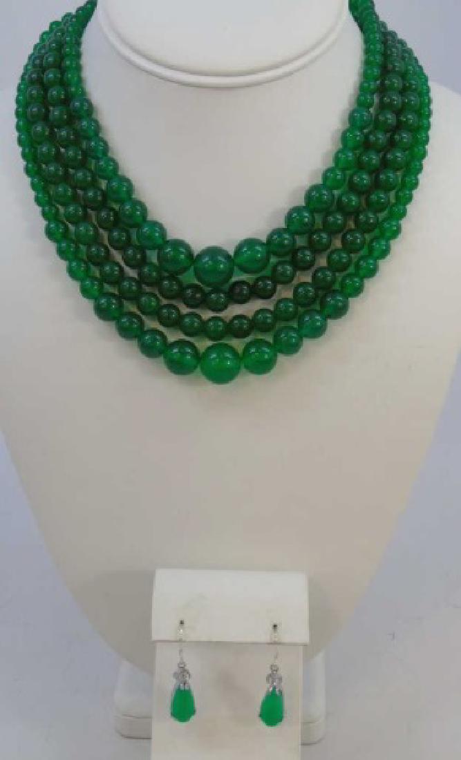 Four Chinese Green Jade Necklace & Pair Earrings (1 of 4)