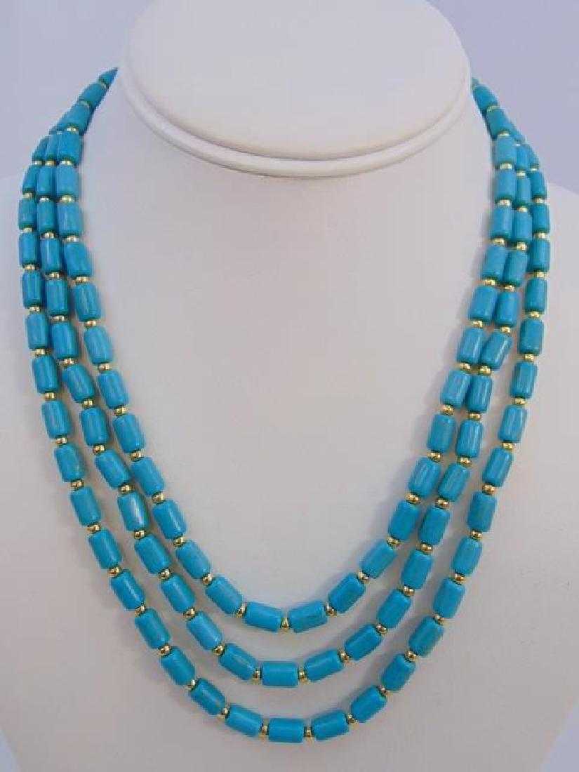 Contemporary Turquoise Triple Strand Necklace (1 of 4)