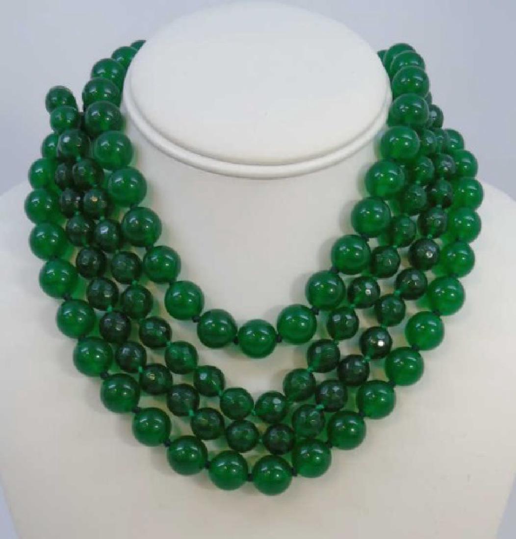 Four Chinese Hand Knotted Green Jade Necklaces (1 of 4)
