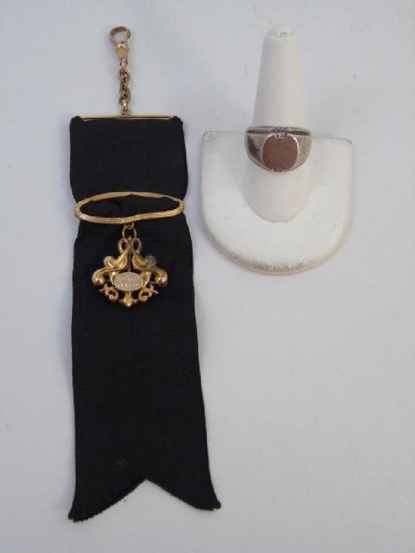 Antique Victorian Gold Watch Fob & Sterling Ring (1 of 4)