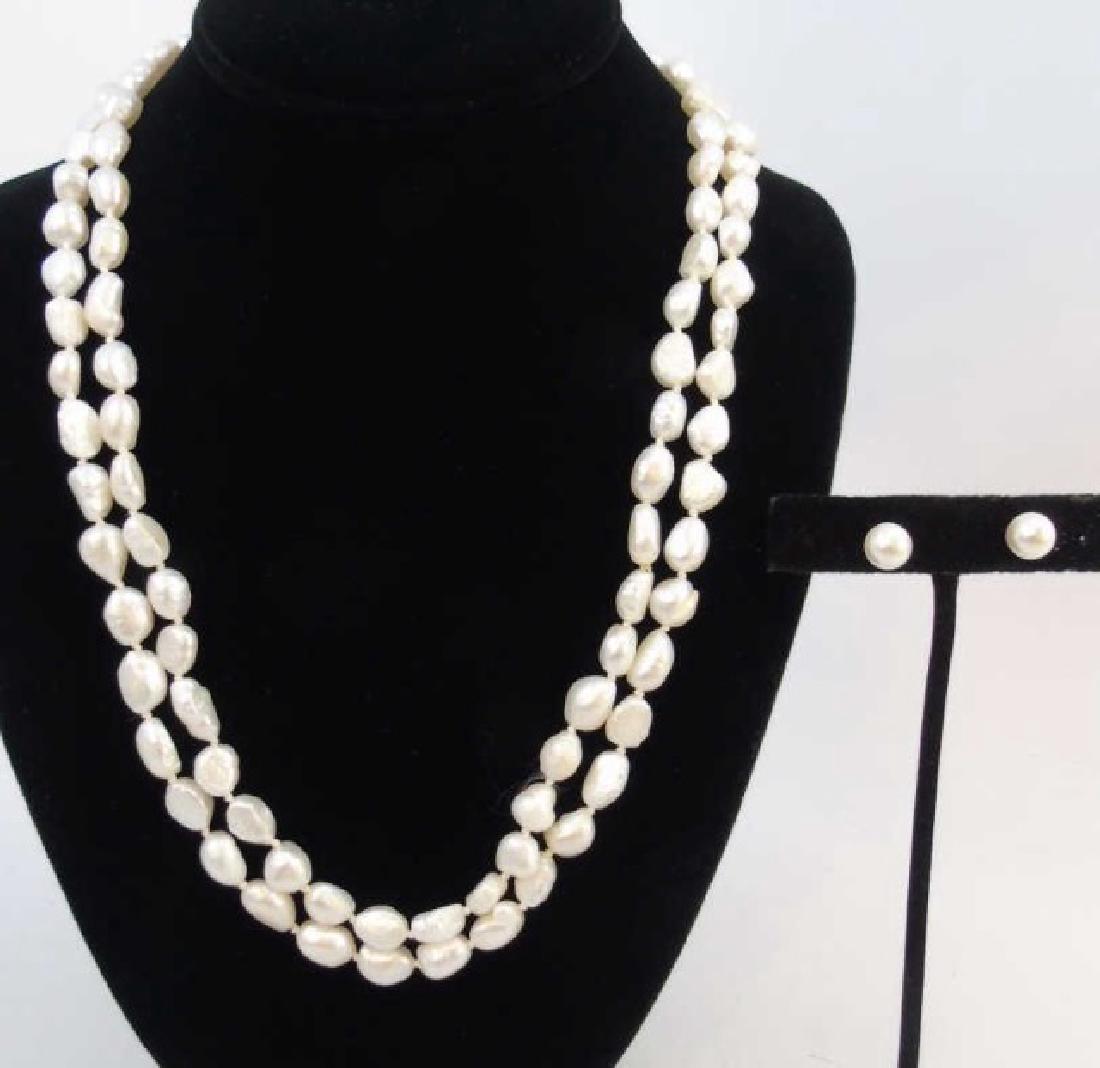 48 Inch Baroque White Pearl Strand & Stud Earrings (1 of 5)