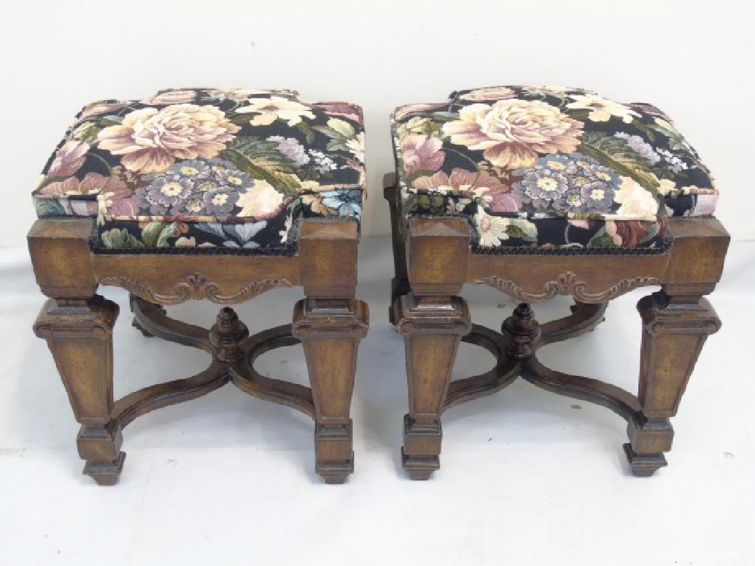 Pair Italian Baroque Style Upholstered Wood Stools (1 of 2)