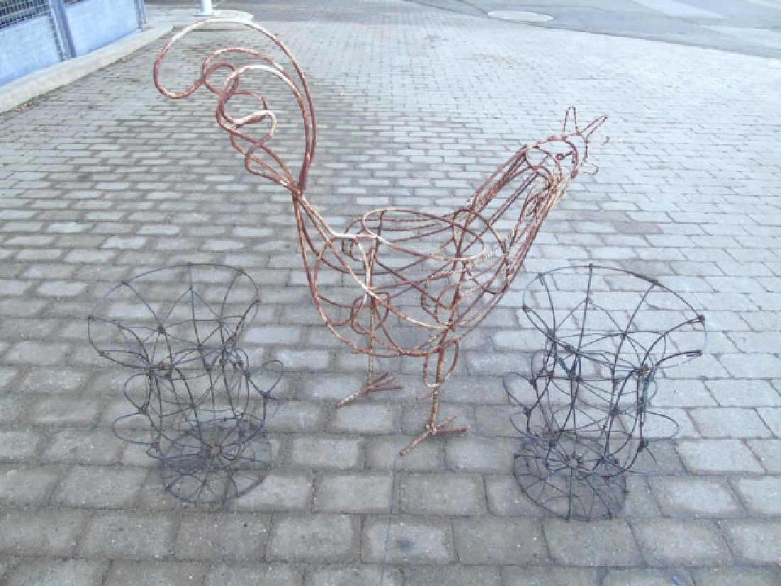 Wire & Rebar Chicken Garden Figure & 2 Wire Urns (1 of 5)