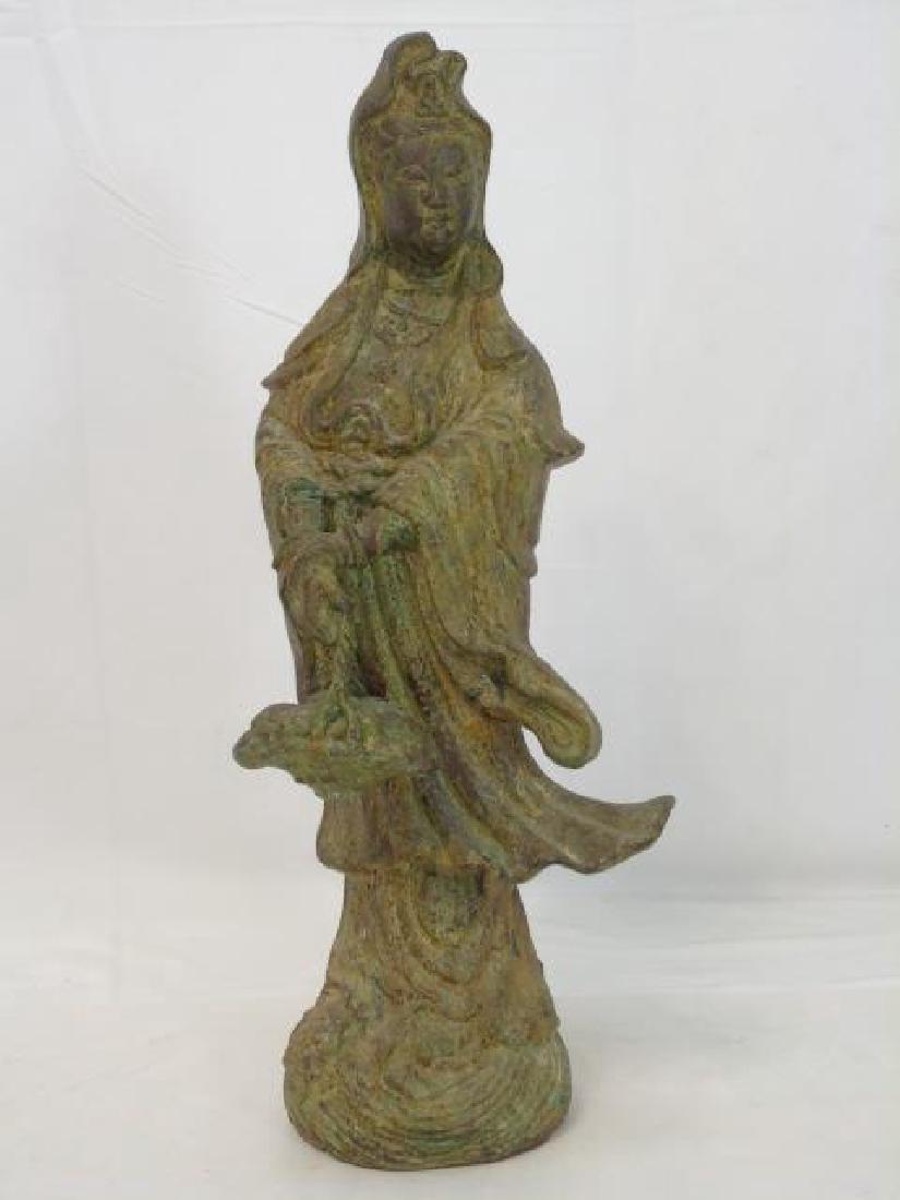 Antique Chinese Bronze Buddha w Basket Statue (1 of 5)