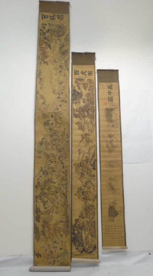 Three Antique Chinese Scrolls w Scenes of Animals (1 of 6)
