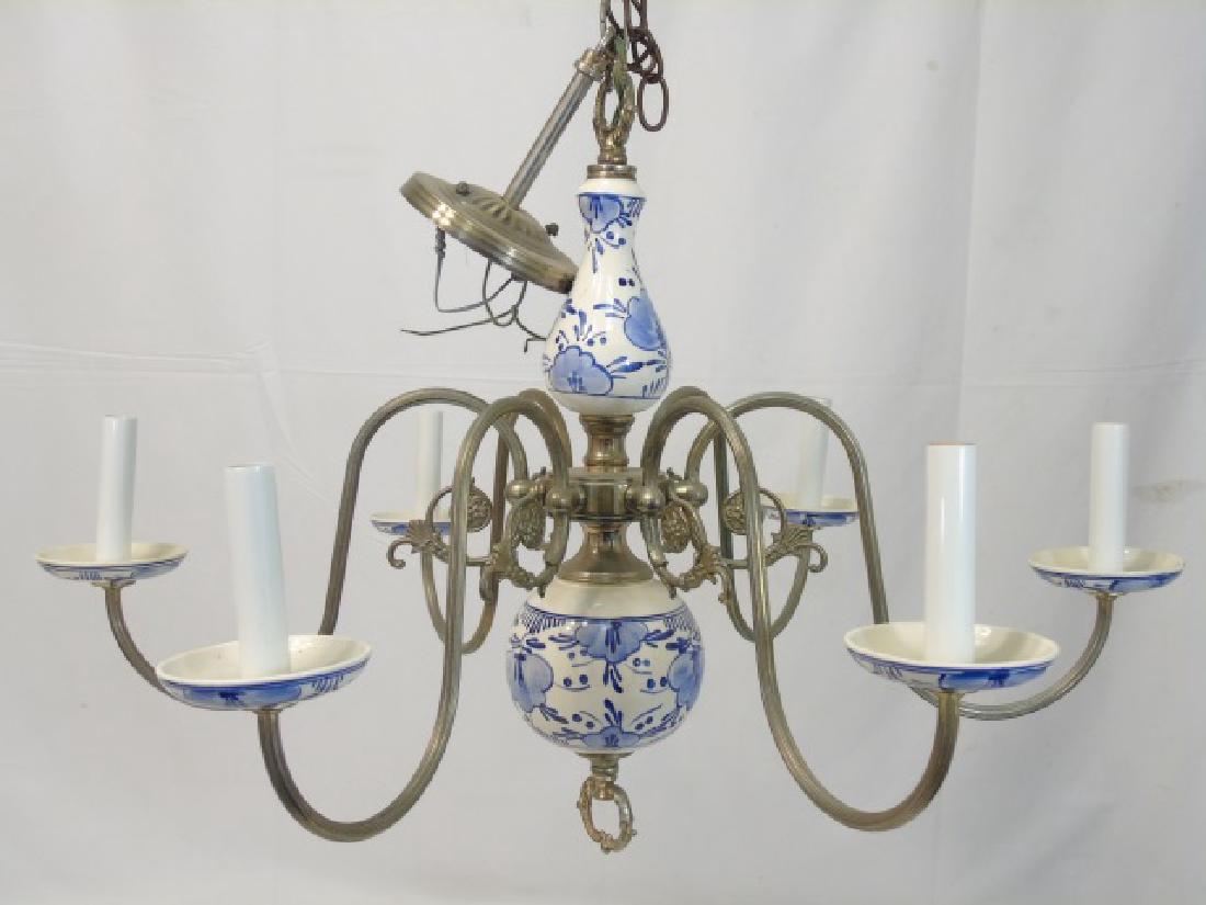 Vintage Delft Style Porcelain Chandelier w 6 Arms (1 of 3)