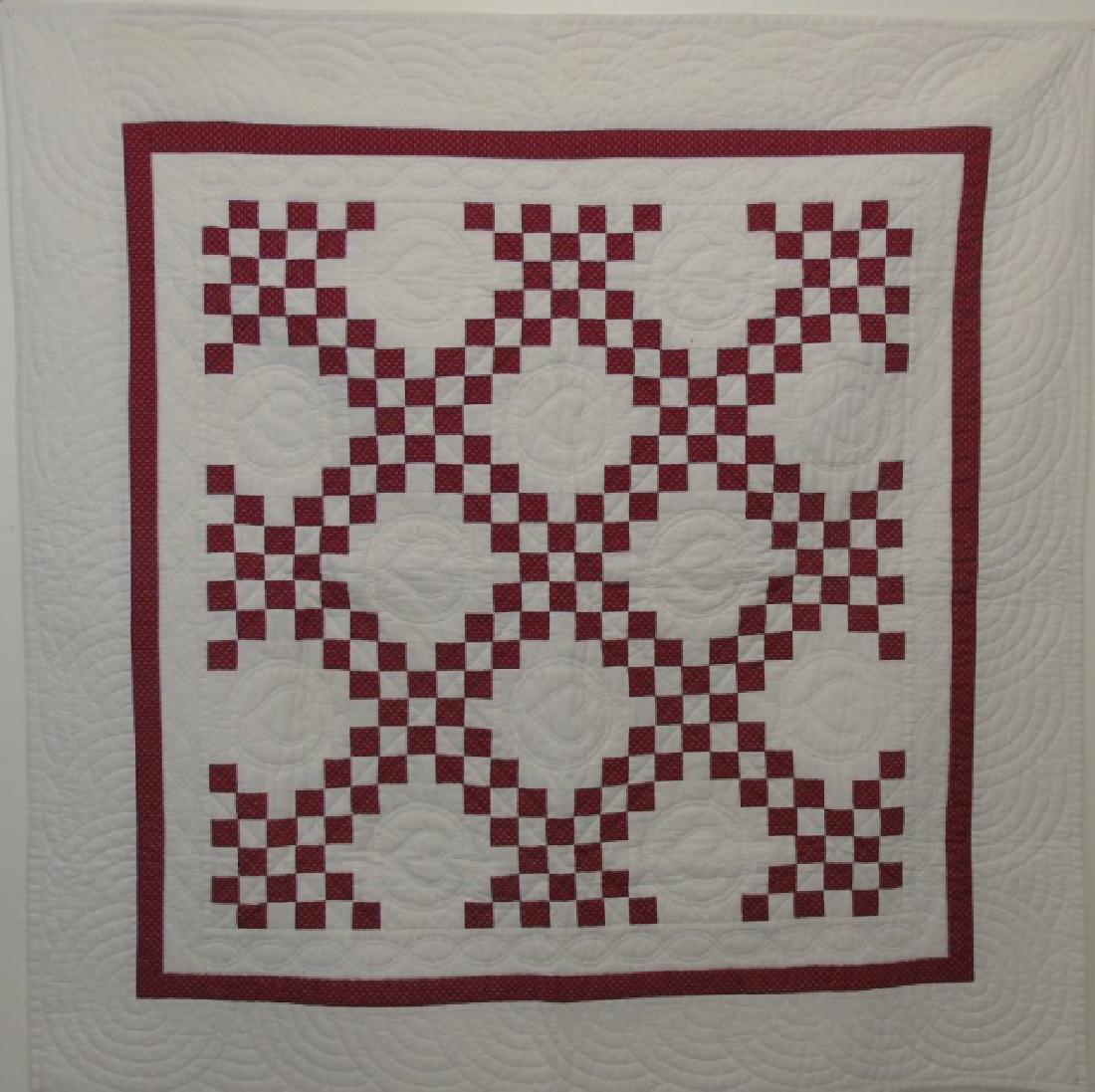 Antique Hand-Stitched Red & White Cotton Quilt (1 of 3)