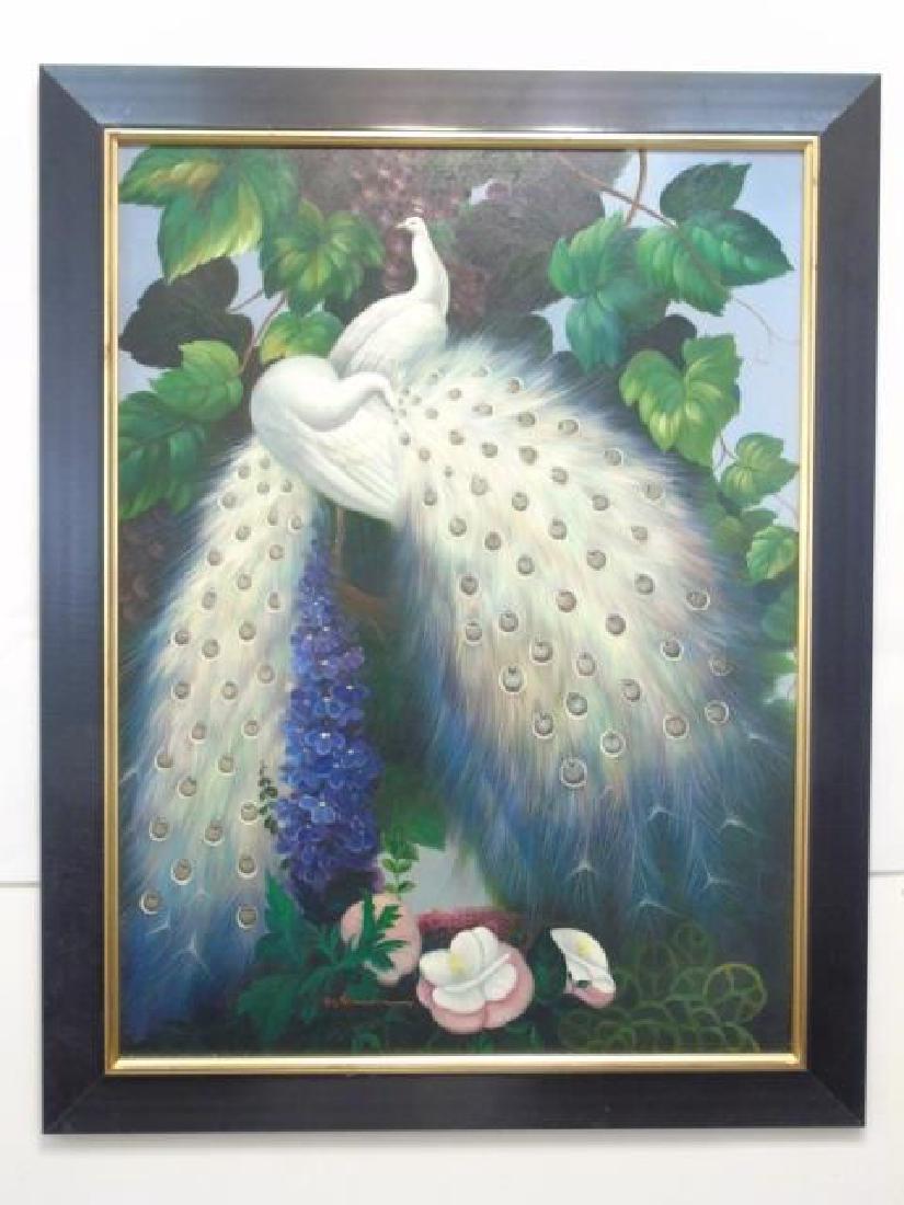 B Vouman - Large Painting of Two White Peacocks (1 of 2)
