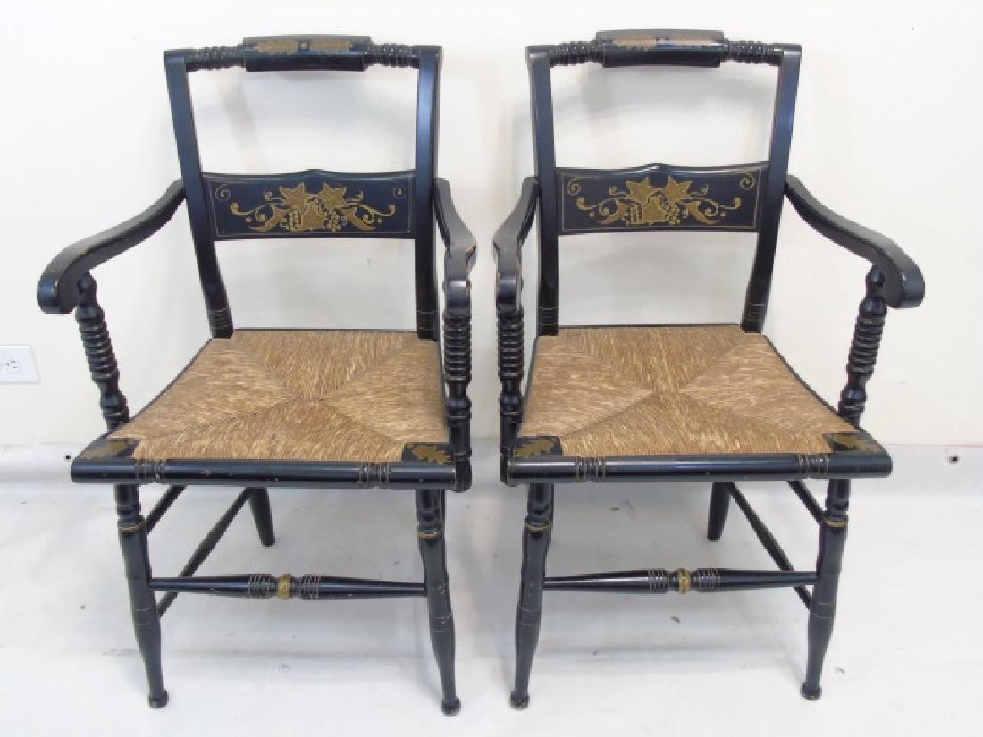 Pair Antique 19th C Hitchcock Wood Arm Chairs (1 of 3)