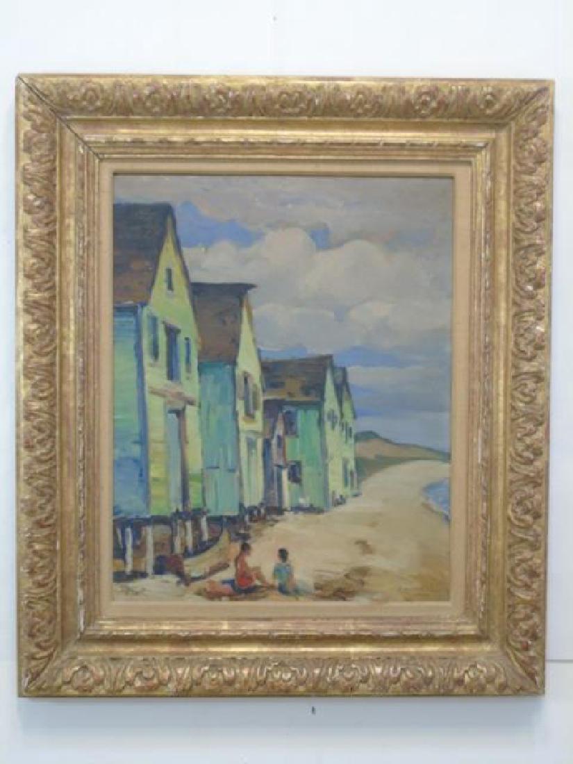 Signed Oil Painting of Beachside Homes on Stilts (1 of 3)