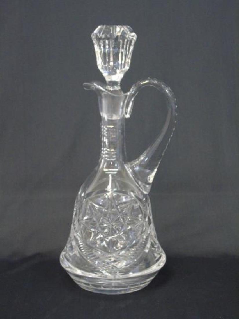 Cut Glass Handled Decanter with Faceted Stopper (1 of 3)