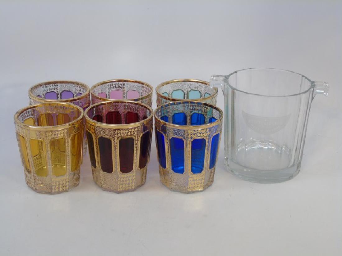 6 Colorful Bohemian Glass Tumblers and Ice Bucket (1 of 3)