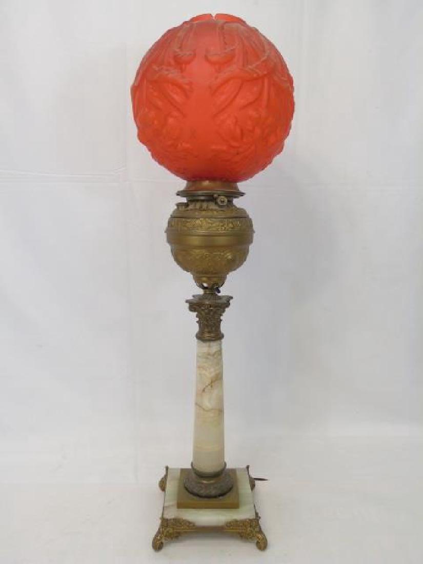 Onyx & Ormolu Lamp with Ruby Glass Balloon Shade (1 of 4)