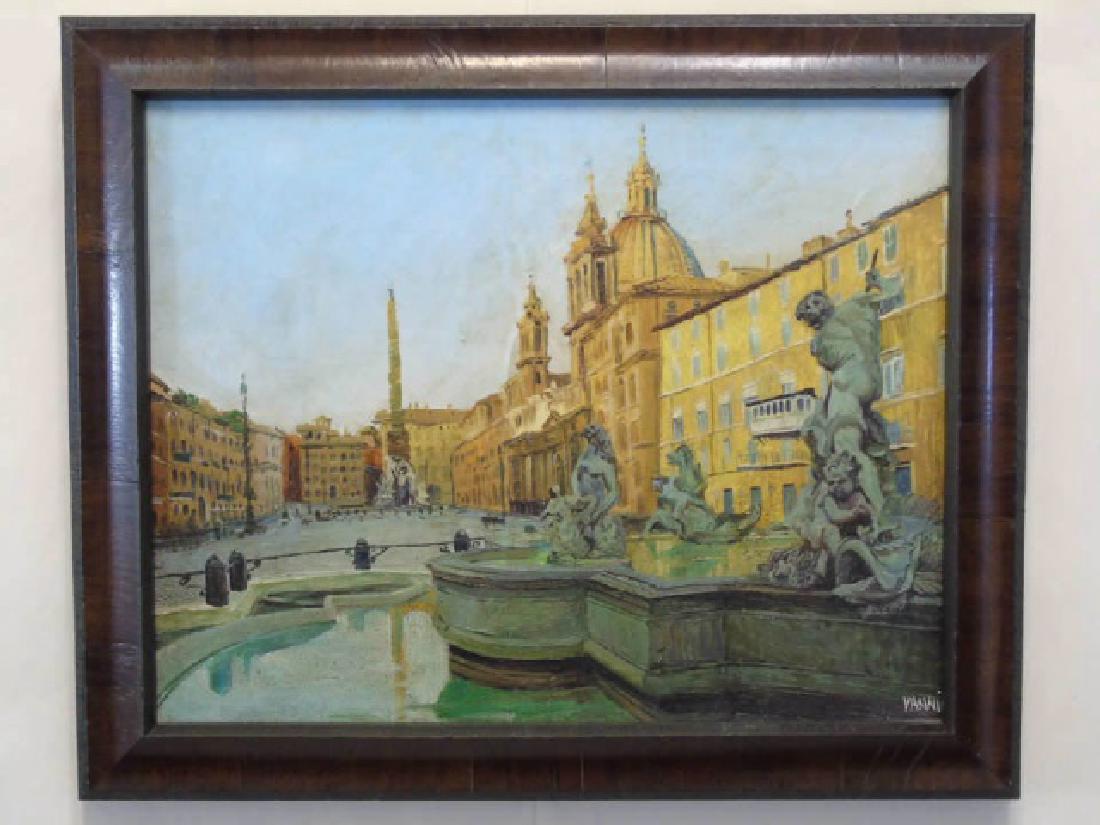 Signed Framed Painting of Fountain in Rome (1 of 2)