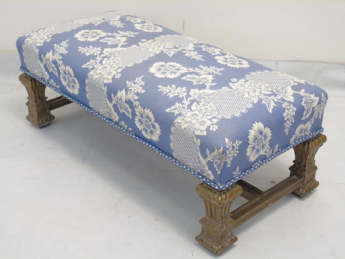 Designer Blue & White Upholstered Boudoir Bench (1 of 3)