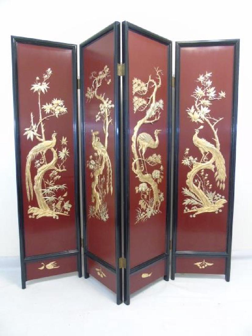 Large Vintage Chinese 4-Panel Screen Black Lacquer (1 of 4)