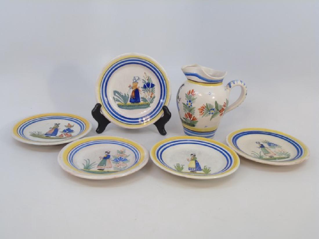 Vintage Quimper Faience Pinch Pitcher & 5 Plates (1 of 3)