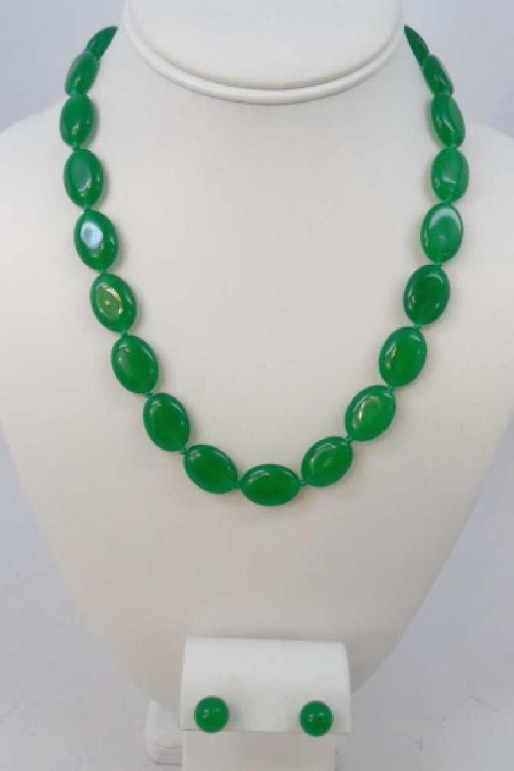 Chinese Green Jade Disc Necklace & Earring Studs (1 of 4)