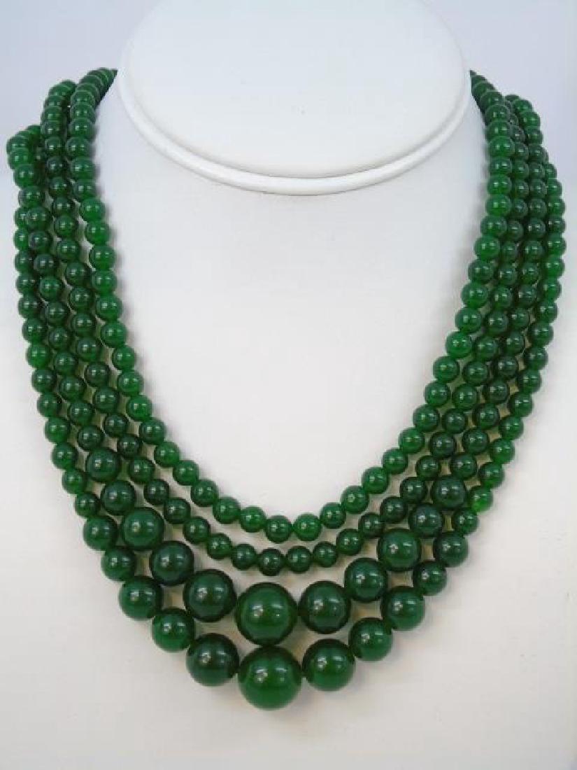 Four Chinese Green Jade Necklace Strands (1 of 3)