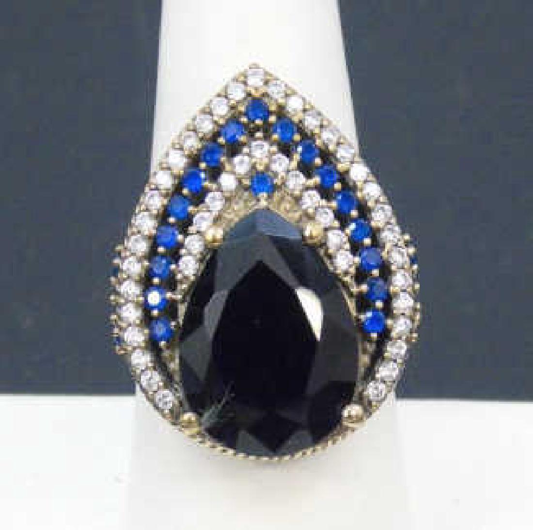 Sterling Silver Cocktail Ring w Pear Shape Blue CZ (1 of 5)