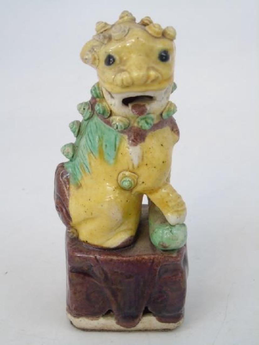 Chinese Table Statue - Glazed Pottery Foo Dog (1 of 3)