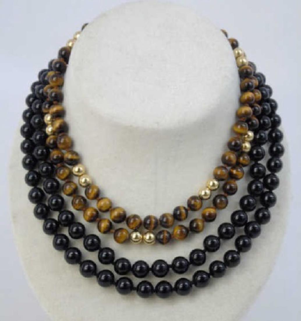 Estate Gold Onyx & Cats Eye Beaded Necklaces (1 of 5)