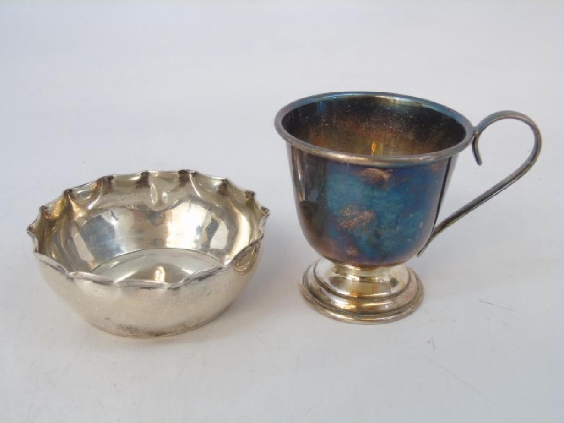 Antique 800 Silver Bowl & Silver Plate Baby Cup: Antique 800 Silver Bowl & Silver Plate Baby Cup. Bowl measures 3 inches in diameter.