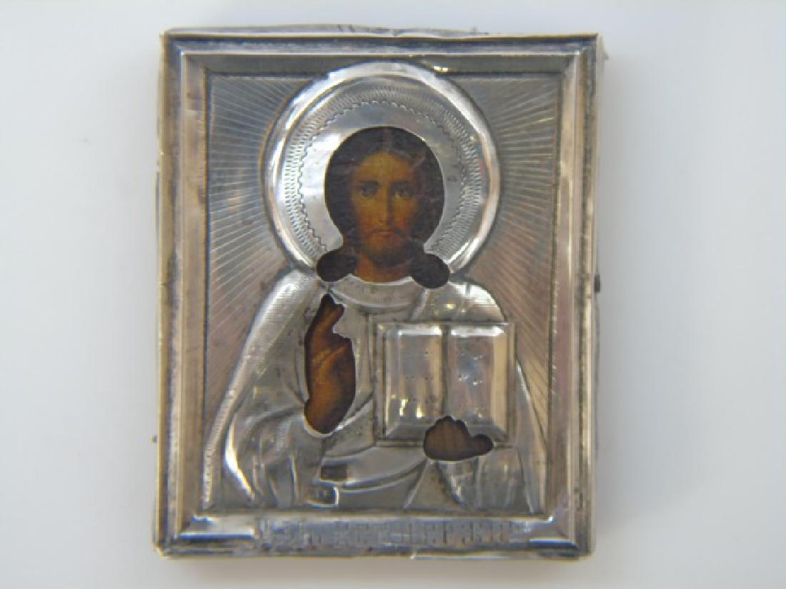 Antique 19th C Russian Silver Oklad Icon of Christ (1 of 3)