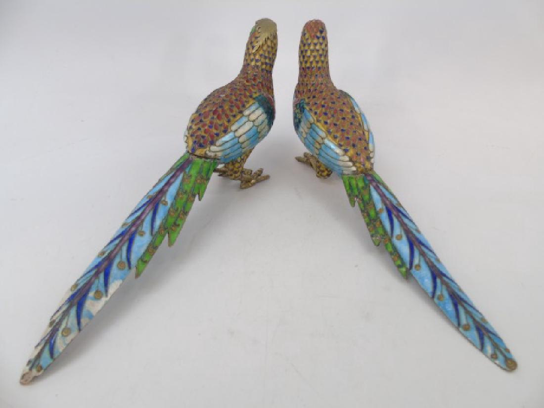 Pair Asian Cloisonne Enamel Pheasant Statues (1 of 3)