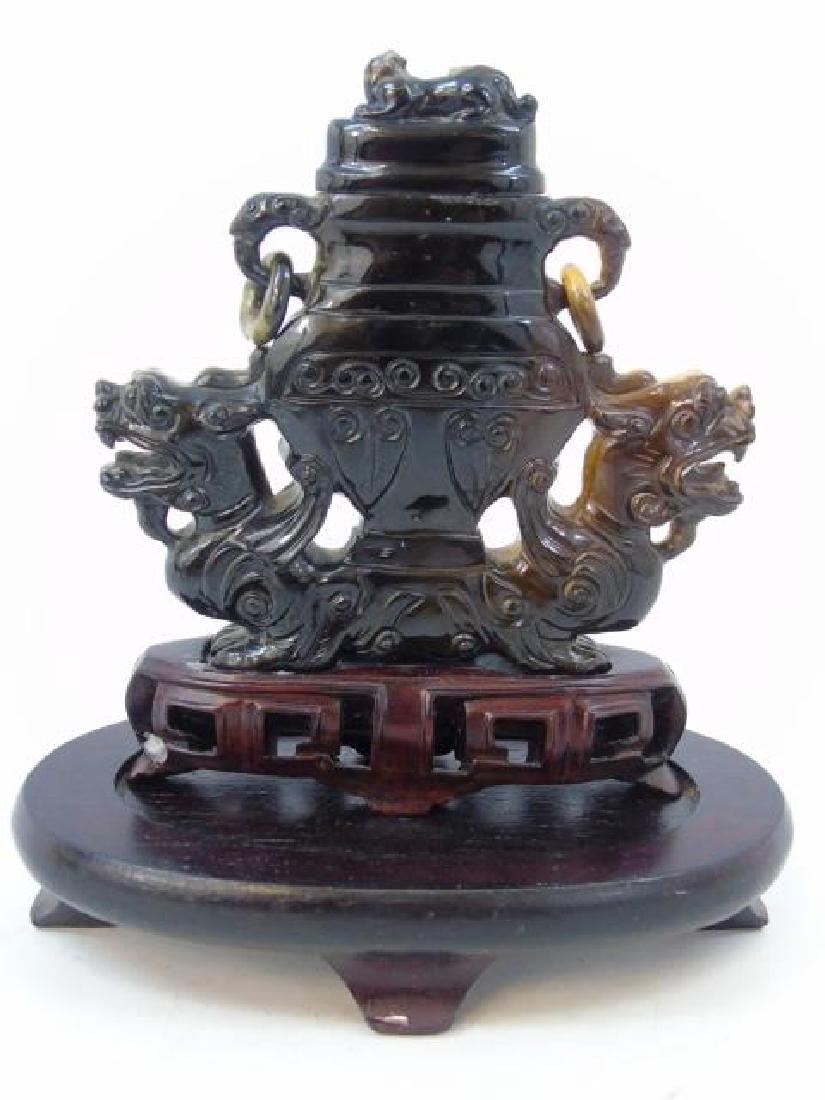 Chinese Carved Tiger's Eye Double Dragon Vase (1 of 4)