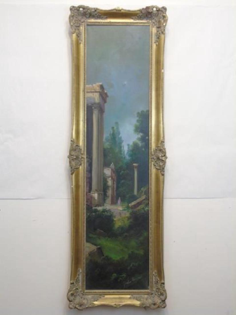 Signed, Gold-Framed Oil Painting with Pillars (1 of 3)