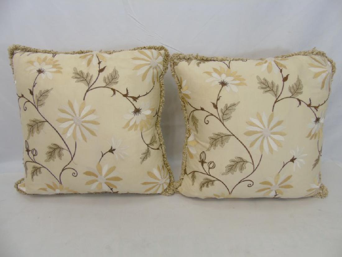 Pair Custom Made Embroidered Square Pillows (1 of 2)