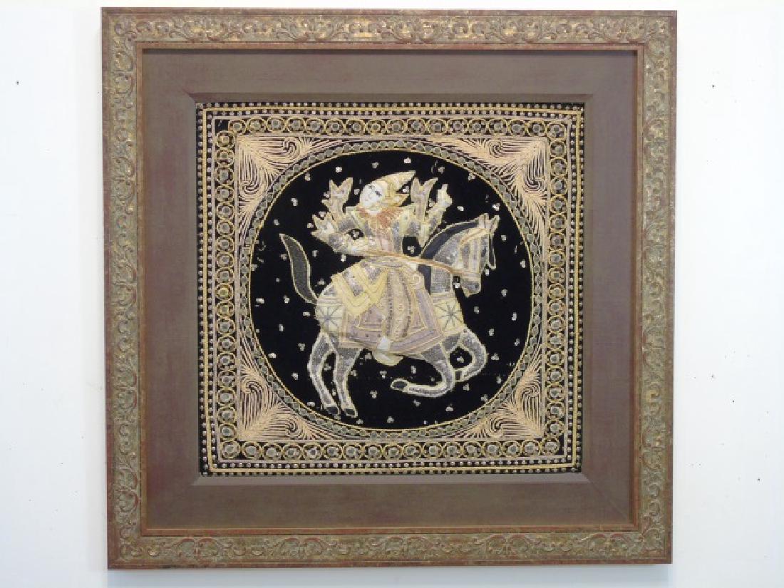 Framed Piece Thai Textile Featuring Horse & Rider (1 of 3)