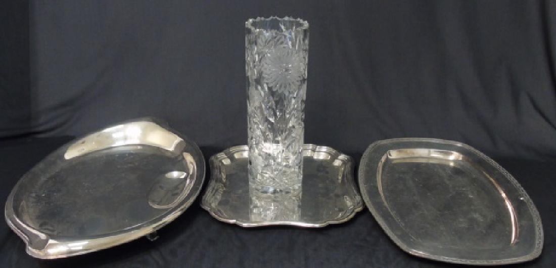 Assorted Silver Plate Platters & Cut Crystal Vase (1 of 3)