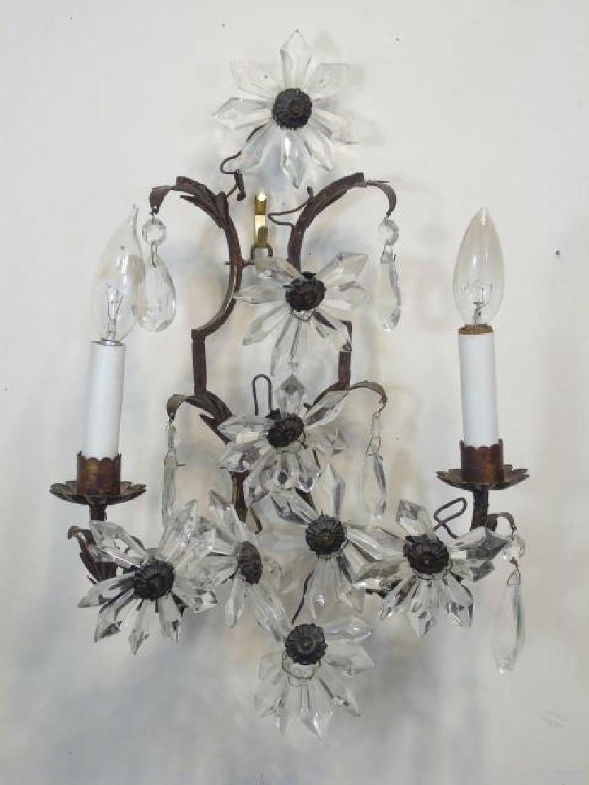 Single Gilt Bronze Electric 2 Arm Sconce w Crystal (1 of 4)