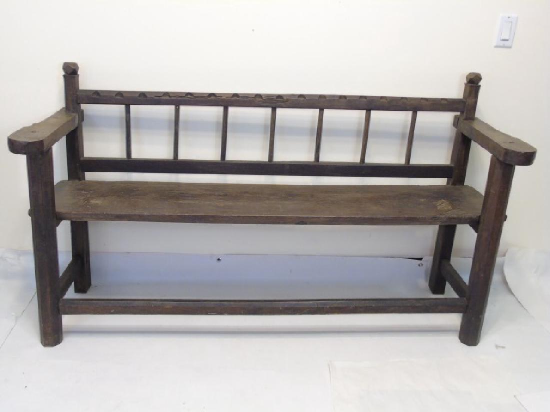 Country American Style Carved Wood Settee / Bench (1 of 4)