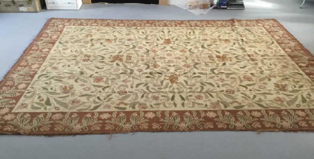 Aubusson Style Portuguese Made Tapestry Carpet: Aubusson Style Portuguese Made Tapestry Carpet. Floral and scrollwork motif. Measures 142.5 x 102.5 inches.